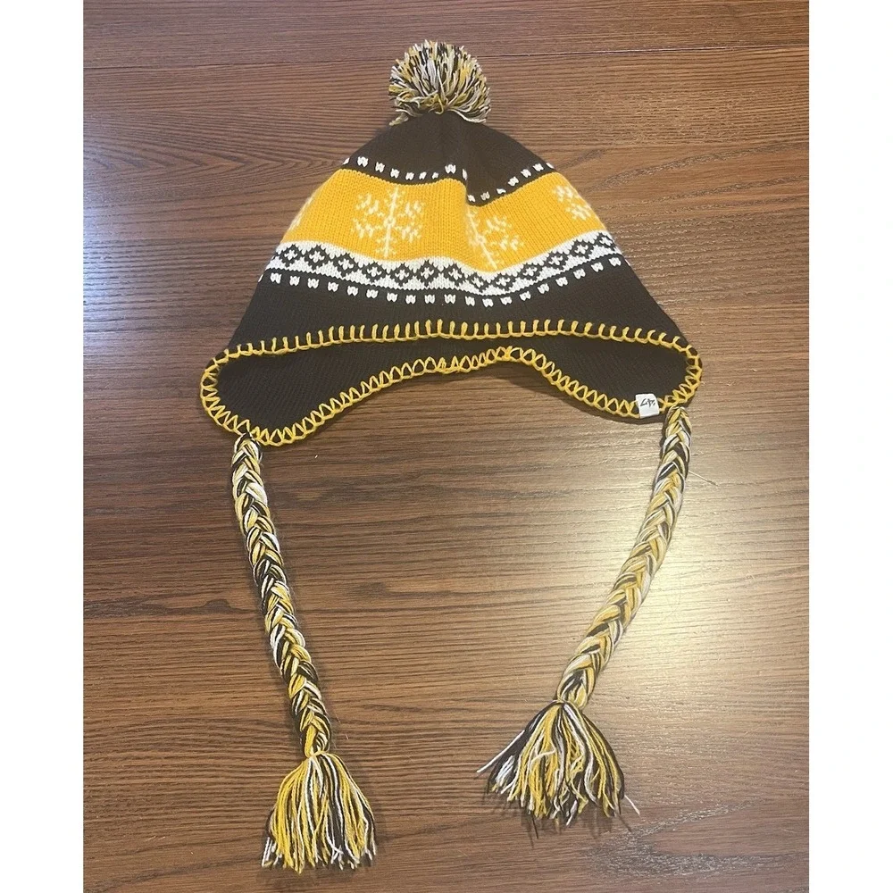 Pittsburgh Steelers Winter Hat Scarf Set NFL Ear Flap Beanie Logo 47 Brand Knit